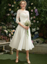 Load image into Gallery viewer, Alyssa Lace Wedding Dress Illusion Tea-Length Satin Wedding Dresses A-Line