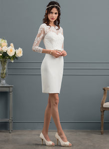 With Wedding Dresses Lace Illusion Deja Sequins Knee-Length Dress Sheath/Column Bow(s) Wedding