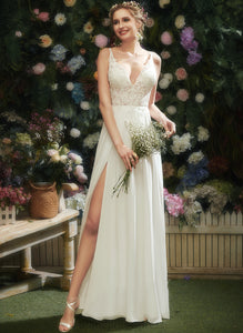 Floor-Length Chiffon Wedding Dresses A-Line Dress V-neck Kaleigh Lace Wedding