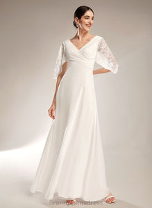 Wedding Dresses Floor-Length Lace V-neck Chiffon Dress Sheath/Column Wedding Rayne