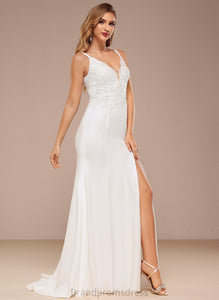 Train Dress Sweep Sequins V-neck Wedding Wedding Dresses Trumpet/Mermaid Chiffon With Chanel Lace
