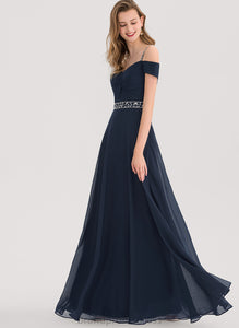 Beading Prom Dresses Chiffon Floor-Length Shoulder A-Line Cold Kiana Pleated With Sequins V-neck