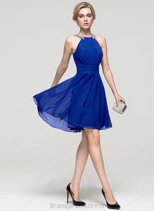 Knee-Length Homecoming Homecoming Dresses Beading Dress Neck Ruffle A-Line With Scoop Riya Chiffon Sequins