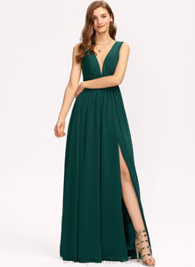 Chiffon Prom Dresses A-Line Floor-Length Pleated Janessa V-neck With