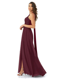 Ashtyn A-Line/Princess Floor Length Spaghetti Staps V-Neck Sleeveless Natural Waist Bridesmaid Dresses