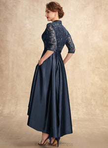 Dress Bride With Sequins Pockets Mother of the Bride Dresses Lace Asymmetrical A-Line the Hillary Mother Satin V-neck of