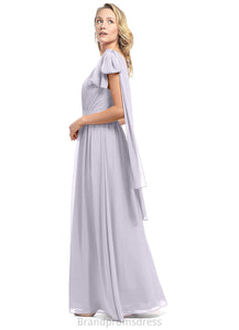 Lesly A-Line/Princess Natural Waist Floor Length Short Sleeves V-Neck Bridesmaid Dresses