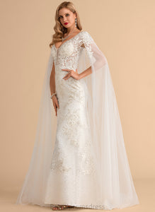 Tulle Abbey Trumpet/Mermaid With Wedding Dresses Dress Lace V-neck Sequins Court Wedding Beading Train