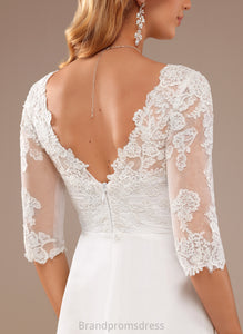 Lace Asymmetrical Wedding V-neck A-Line Crystal Wedding Dresses Chiffon Dress With Ruffle