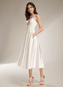Dress Wedding Dresses Tea-Length Sarahi Lace A-Line V-neck Satin Wedding