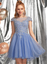 Load image into Gallery viewer, Scoop Lace Lace Homecoming Beading Leilani Dress Homecoming Dresses A-Line Short/Mini Neck Appliques With Tulle