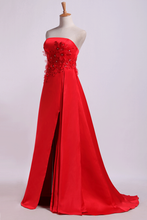 Load image into Gallery viewer, 2022 Strapless Prom Dresses Column Sweep Train With Beading