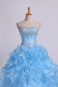 2024 Sweetheart Quinceanera Dresses Ball Gown Organza With Beading