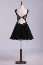 Load image into Gallery viewer, 2022 Straps Tulle And Lace A Line Mini Homecoming Dress Beaded
