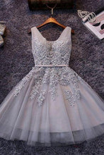 Load image into Gallery viewer, Princess/A-Line V-Neck Appliques Gray Homecoming Dresses Miriam Tulle Dresses Prom