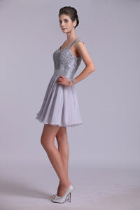 2024 Off The Shoulder A-Line Homecoming Dresses With Applique Tulle And Chiffon