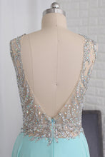 Load image into Gallery viewer, 2024 Open Back V Neck Beaded Bodice Prom Dresses A Line Chiffon Floor Length