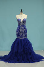 Load image into Gallery viewer, 2024 Sweetheart Beaded Bodice Prom Dresses Mermaid Tulle Sweep Train
