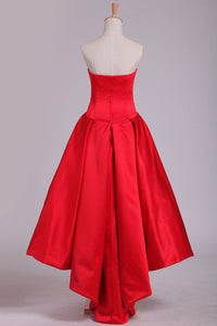 2022 Red Asymmetrical Prom Dresses V Neck Satin Red