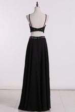 Load image into Gallery viewer, 2024 Prom Dresses Spaghetti Straps A Line Two-Piece Beaded Bodice Chiffon