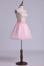 Load image into Gallery viewer, 2022 Sweetheart A Line Short/Mini Prom Dress With Full Beaded Bodice Tulle