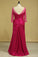 2022 Plus Size Scoop Mother Of The Bride Dresses Long Sleeves Taffeta With Beads And Ruffles Fuchsia