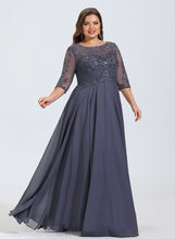 Load image into Gallery viewer, Floor-Length Lace Illusion A-Line Scoop Pleated Bianca Chiffon With Prom Dresses Sequins