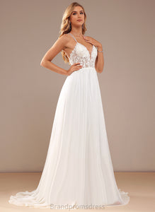 Lace Wedding Chiffon Train With Dress Beading Sequins Wedding Dresses V-neck A-Line Gwendolyn Sweep