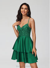 Load image into Gallery viewer, Homecoming Dresses Anabelle Short/Mini Lace Lace Homecoming Satin With Dress A-Line V-neck Sequins