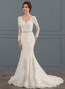 Train V-neck Gillian Trumpet/Mermaid Court Wedding Dress Beading Wedding Dresses Tulle Lace With