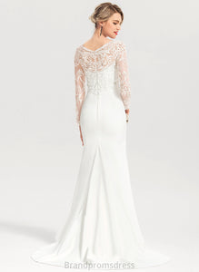 Sequins Crepe Beading Mayra V-neck With Wedding Dresses Wedding Dress Trumpet/Mermaid Sweep Stretch Train Lace