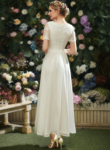 A-Line Wedding Dress Chiffon Wedding Dresses Kendall Lace Asymmetrical V-neck