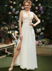 Beatrice Lace V-neck Dress Floor-Length A-Line Wedding Chiffon Sequins With Wedding Dresses