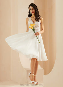 V-neck Chiffon With Sequins Rhoda A-Line Knee-Length Wedding Dress Wedding Dresses Lace