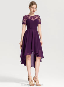 With Neck Asymmetrical Liliana A-Line Chiffon Dress Lace Homecoming Scoop Homecoming Dresses