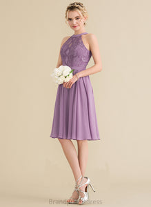 Scoop A-Line Knee-Length Chiffon Joan With Neck Lace Homecoming Dress Lace Homecoming Dresses