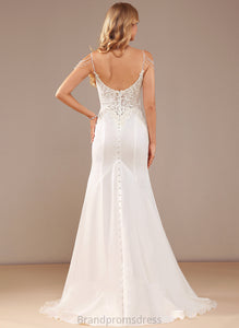 Dress Chiffon Wedding Cheryl Sequins With V-neck Beading Lace Lace Train Court Wedding Dresses Trumpet/Mermaid