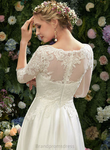 Alyssa Lace Wedding Dress Illusion Tea-Length Satin Wedding Dresses A-Line