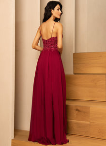Floor-Length V-neck Anne Prom Dresses Chiffon A-Line Lace With Sequins