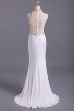 Load image into Gallery viewer, 2024 Hot High Neck Prom Dresses A Line Spandex &amp; Lace With Beads