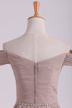 Load image into Gallery viewer, 2024 Off The Shoulder Bridesmaid Dresses A-Line Tea Length Chiffon