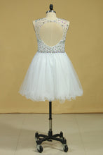 Load image into Gallery viewer, 2022 Scoop Beaded Bodice A Line Prom Dress Short/Mini With Tulle Skirt White Plus Size