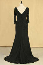 Load image into Gallery viewer, 2022 Black Mother Of The Bride Dresses V Neck Chiffon With Beads 3/4 Length Sleeve
