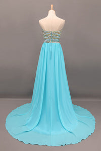 2022 New Arrival Prom Gown A-Line Sweetheart Sweep/Brush Chiffon With Beading&Rhinestone