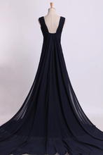 Load image into Gallery viewer, 2024 V-Neck Prom Dresses A-Line With Ruffles Court Train Chiffon