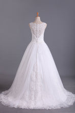 Load image into Gallery viewer, 2024 Hot Bateau Wedding Dresses A Line Tulle With Applique