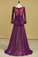 2024 Grape V Neck Long Sleeves Mermaid Evening Dresses Chiffon With Applique And Ruffles