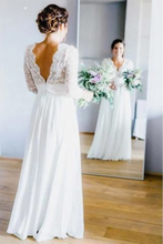 Load image into Gallery viewer, 3/4 Sleeves Chiffon Beach Wedding Dress With Lace, V Neck Backless Bridal Dress