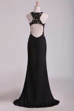 Load image into Gallery viewer, 2022 Popular Black Scoop Sheath/Column Prom Dresses With Beading And Applique