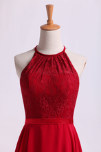 Load image into Gallery viewer, 2024 Scoop Neckline Princess Chiffon&amp;Lace Dress Burgundy/Maroon With Sash Knee Length